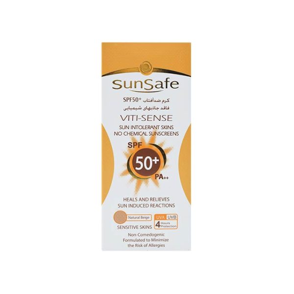 كرم ضد آفتاب +SPF 50 فاقد جاذب های شيميايی سان سیف (50 گرم)